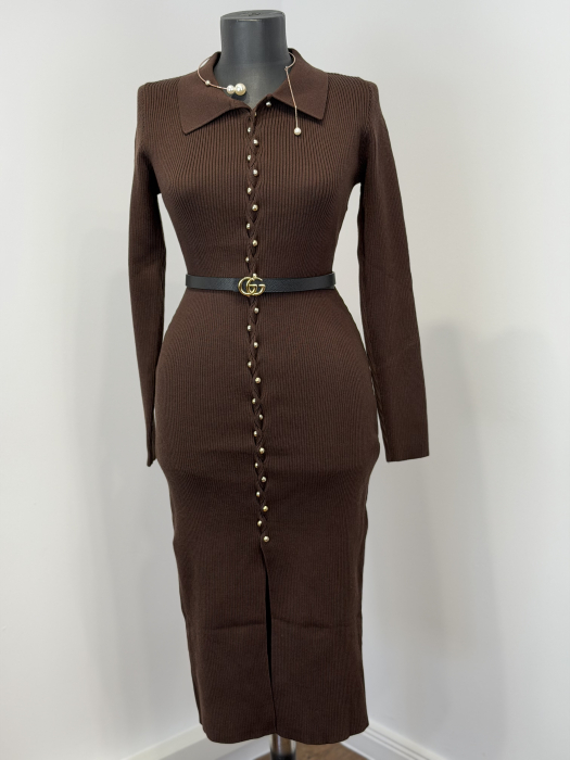 Rochie din Tricot cu Nasturi- maro [3]