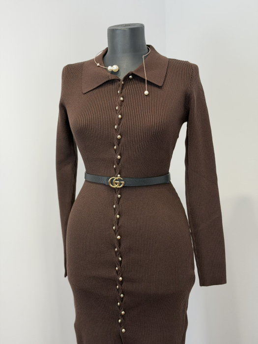 Rochie din Tricot cu Nasturi- maro [5]