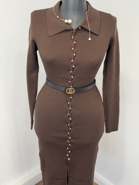 Rochie din Tricot cu Nasturi- maro [4]