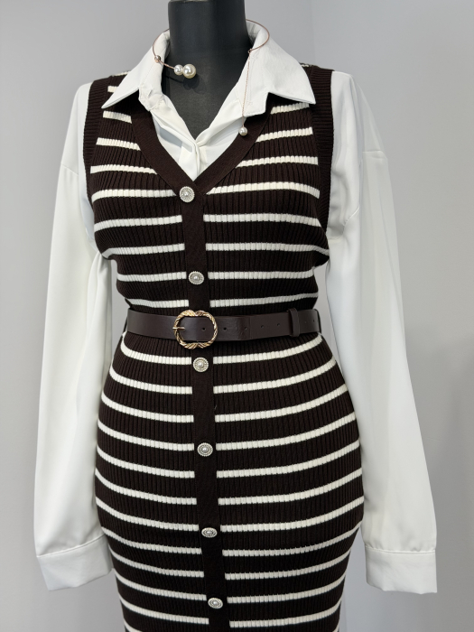 Rochie din Tricot curea inclusă - Maro [5]