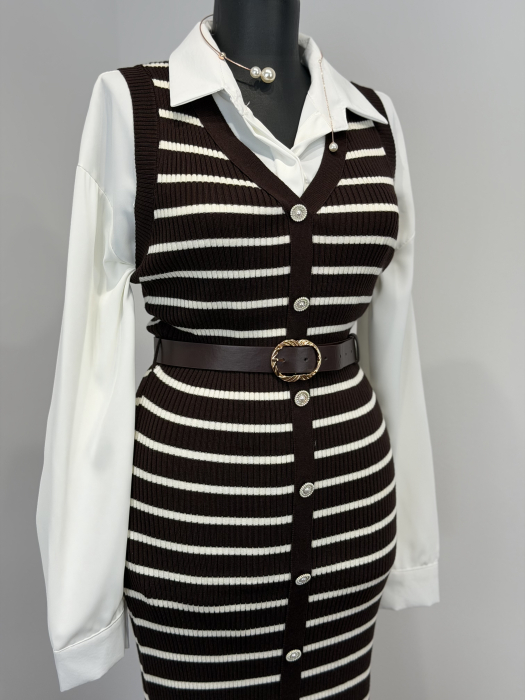 Rochie din Tricot curea inclusă - Maro [2]