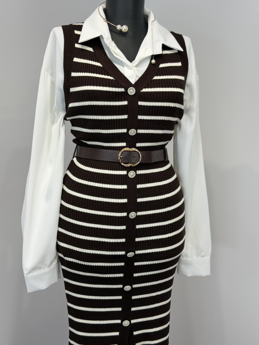 Rochie din Tricot curea inclusă - Maro [4]