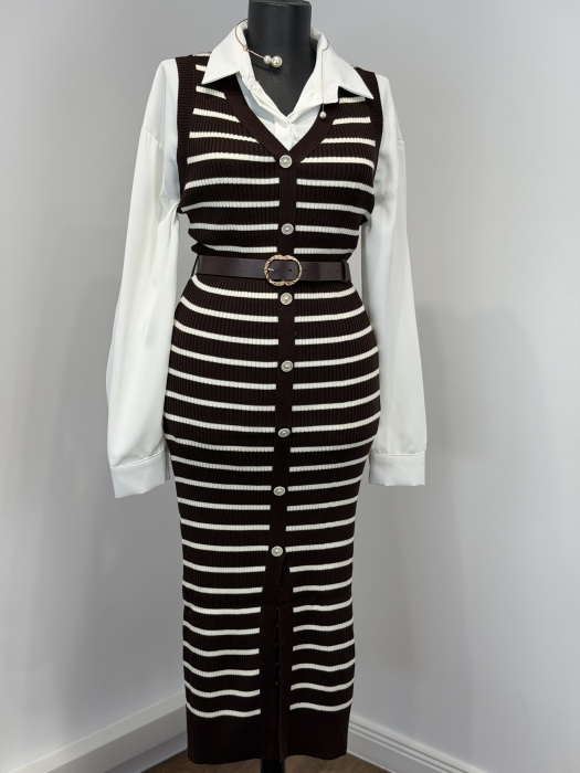 Rochie din Tricot curea inclusă - Maro [3]