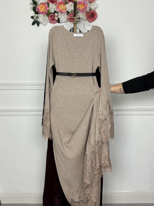 Rochie din Tricot Premium Lunga - bej [4]