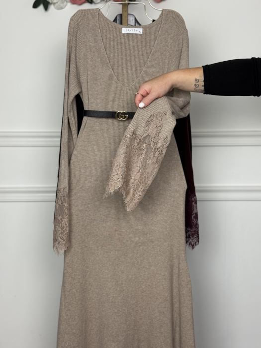 Rochie din Tricot Premium Lunga - bej [2]
