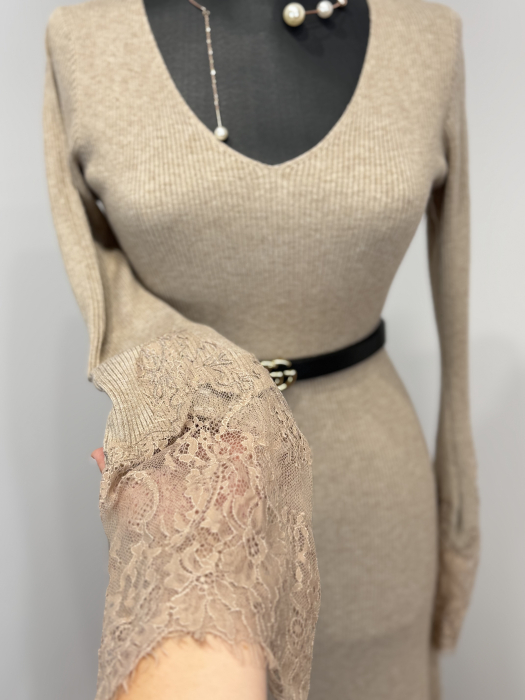 Rochie din Tricot Premium Lunga - bej - [2]