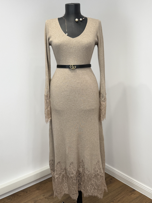 Rochie din Tricot Premium Lunga - bej - [3]