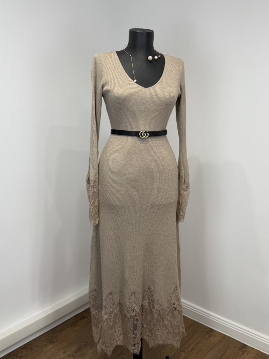 Rochie din Tricot Premium Lunga - bej - [4]