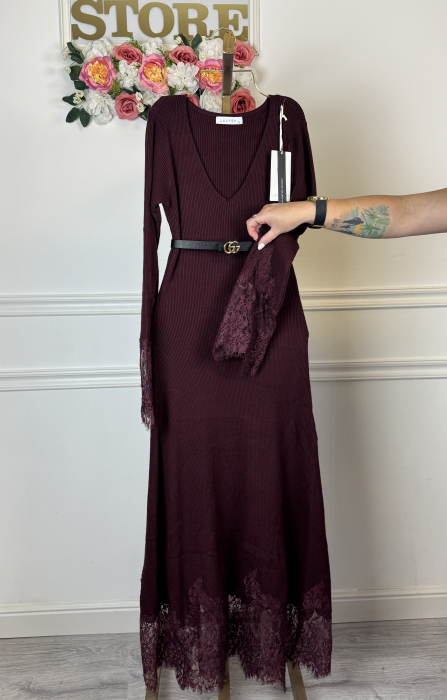 Rochie din Tricot Premium Lunga - burgundi [4]