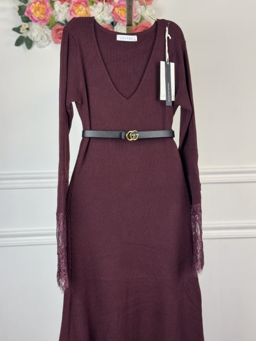 Rochie din Tricot Premium Lunga - burgundi [3]