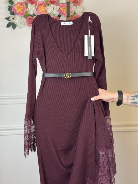 Rochie din Tricot Premium Lunga - burgundi [5]