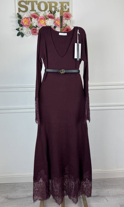 Rochie din Tricot Premium Lunga - burgundi [6]