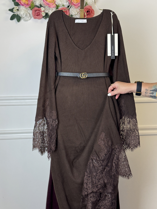 Rochie din Tricot Premium Lunga - maro - [2]