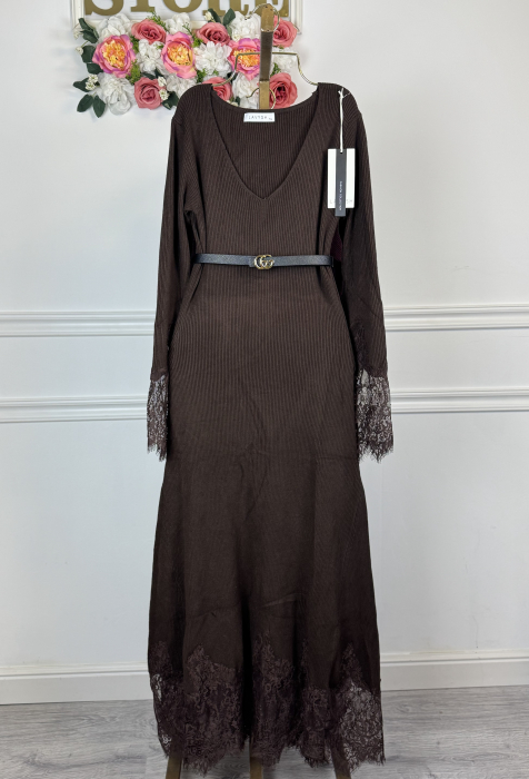 Rochie din Tricot Premium Lunga - maro [3]