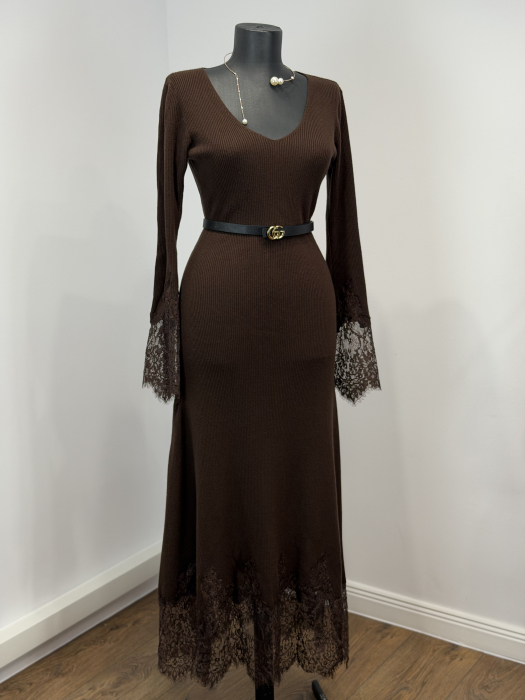 Rochie din Tricot Premium Lunga - maro - [3]