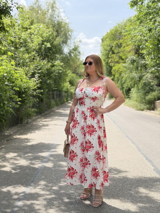 Rochie Mauri Flori roșu - [2]