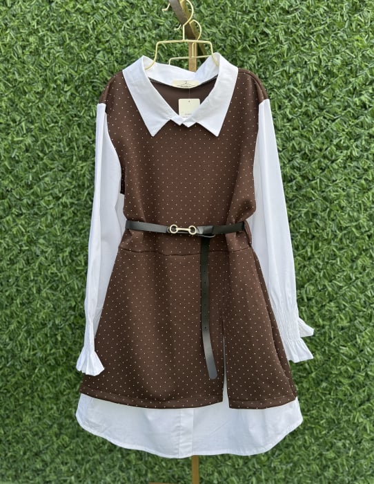 Rochie Stil Camasa Eva- curea inclusa - Maro [1]