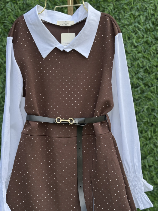 Rochie Stil Camasa Eva- curea inclusa - Maro [2]