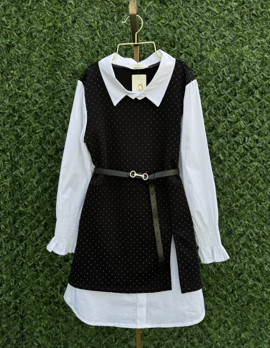 Rochie Stil Camasa Eva- curea inclusa - Negru [2]