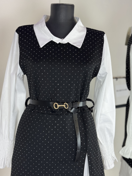 Rochie Stil Camasa Eva- curea inclusa - Negru [3]