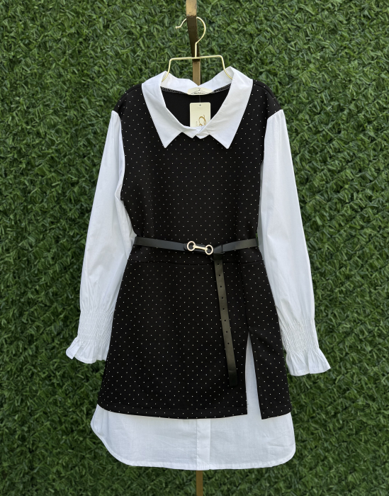 Rochie Stil Camasa Eva- curea inclusa - Negru [4]