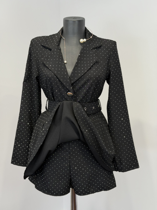 Rochie Stil Salopeta Nairobi cu pietricele- Negru [2]