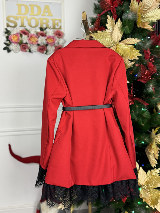 Sacou Lung cu dantelă - Rosu [2]