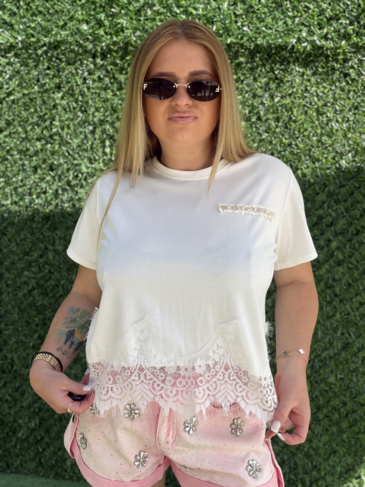 Tricou Cu Dantelă Alb [5]