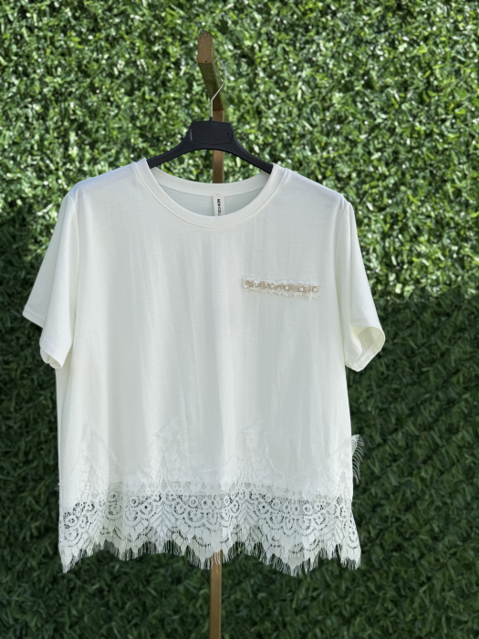 Tricou Cu Dantelă Alb [6]