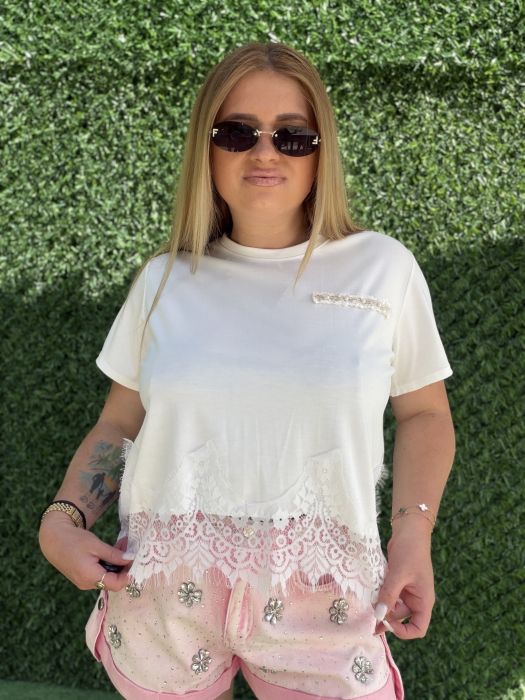 Tricou Cu Dantelă Alb [4]