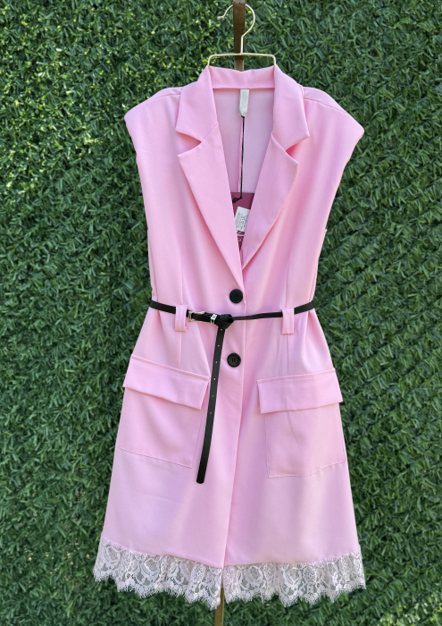 Vesta Lungă Stil Rochie-Rose [3]