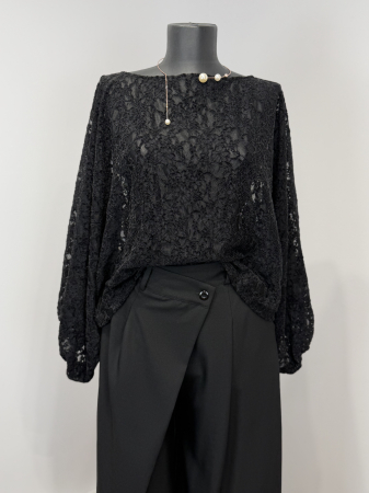 CAMASI - Bluza neagră lejera din dantela