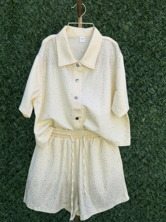 COMPLEURI - Compleu din Denim cu pietre- Galben