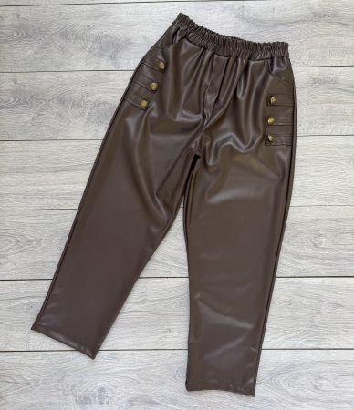 PANTALONI - Pantaloni Monaco Piele-Eco Maro