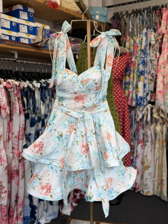 ROCHII - Rochie cu imprimeu floral Iris turcoaz