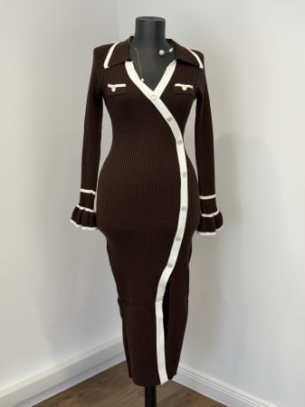 ROCHII - Rochie din Tricot cu mâneci clopoțel - maro