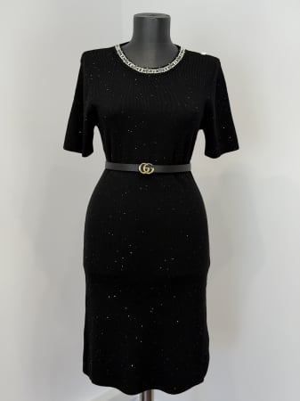 ROCHII - Rochie din Tricot cu inserții gliter- negru