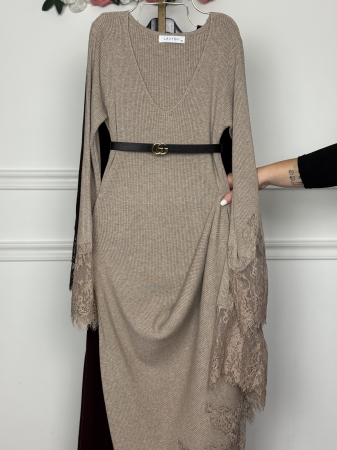 Rochie din Tricot Premium Lunga - bej [2]
