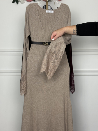 Rochie din Tricot Premium Lunga - bej [1]