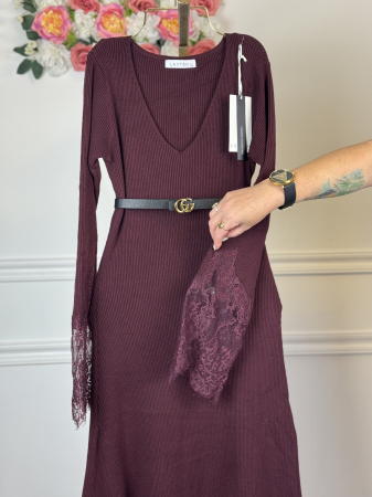 Rochie din Tricot Premium Lunga - burgundi [1]