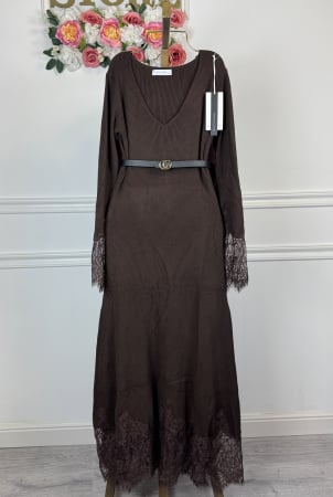 ROCHII - Rochie din Tricot Premium Lunga - maro