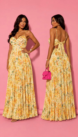 ROCHII - Rochie Dominicana plisată -yellow