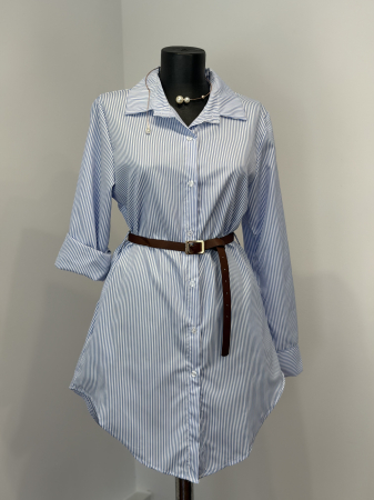 CAMASI - Rochie Stil Cămașă cu buzunare laterale și curea - Blue