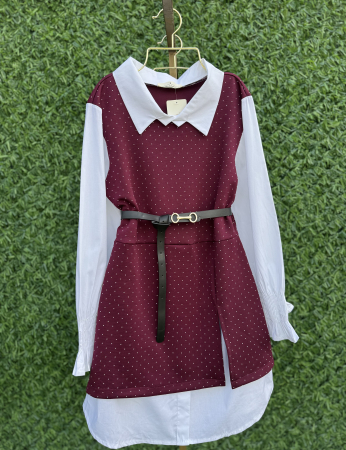 Rochie Stil Camasa Eva- curea inclusa- Burgundi [1]