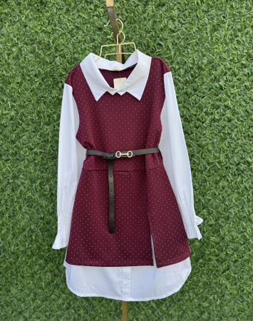 CAMASI - Rochie Stil Camasa Eva- curea inclusa- Burgundi