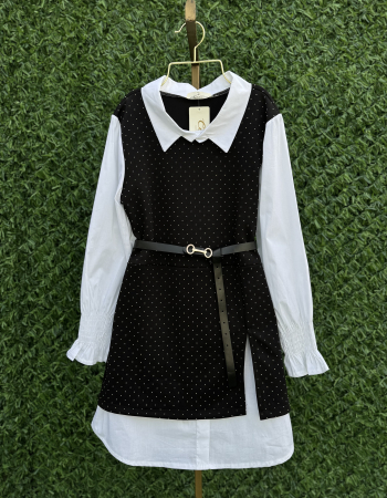 Rochie Stil Camasa Eva- curea inclusa - Negru [1]