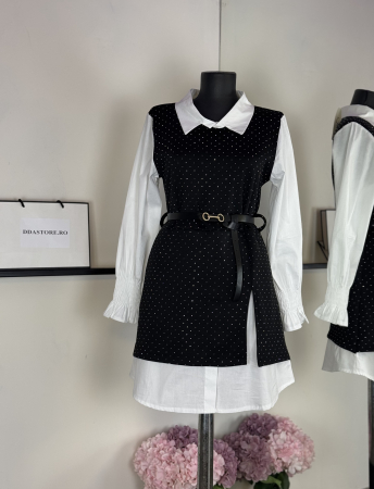 Rochie Stil Camasa Eva- curea inclusa - Negru [4]