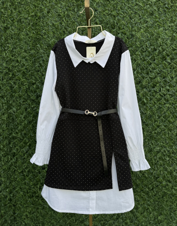 Rochie Stil Camasa Eva- curea inclusa - Negru [3]