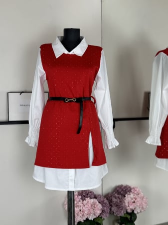 CAMASI - Rochie Stil Camasa Eva- curea inclusa- Rosu