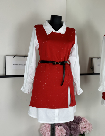 Rochie Stil Camasa Eva- curea inclusa- Rosu [1]